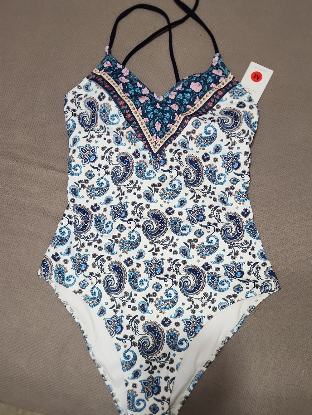 Cupshe Blue & White Paisley One-Piece Swimsuit